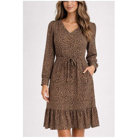Talbots Dresses & Skirts - Talbots Leopard Print Ruffle Hem Dress Brown Black 10P